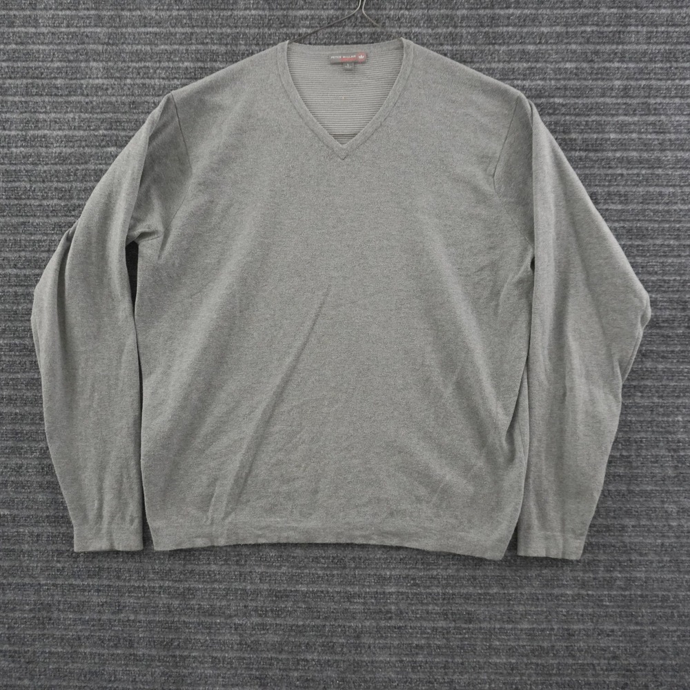 Peter Millar Crown Sport Sweater Mens L Grey V-Neck Cotton Pullover